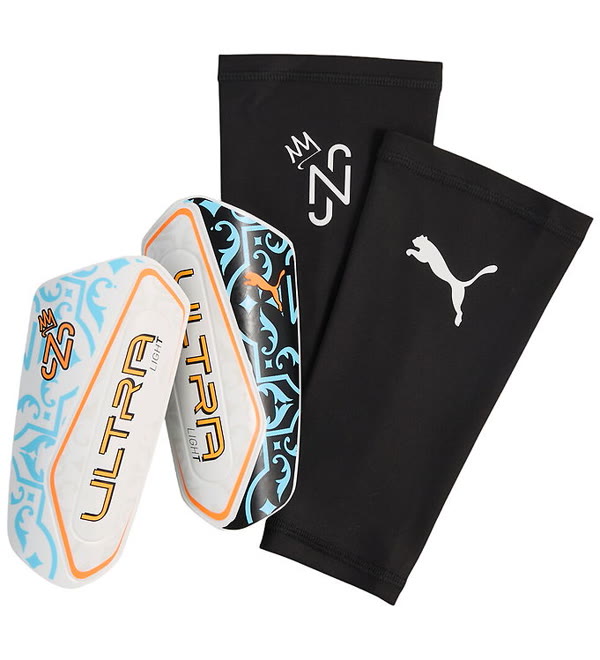 Puma Benskinner - Neymar ULTRA Light Sleeve - Hvid/Vibrant Blue/ — produktfoto fra kids-world.dk