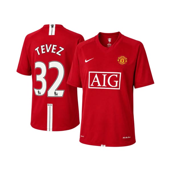 Manchester United Hjemmebanetrøje 2007/08 - Tevez 32 (XL) — produktfoto fra Retrotrøjer.dk